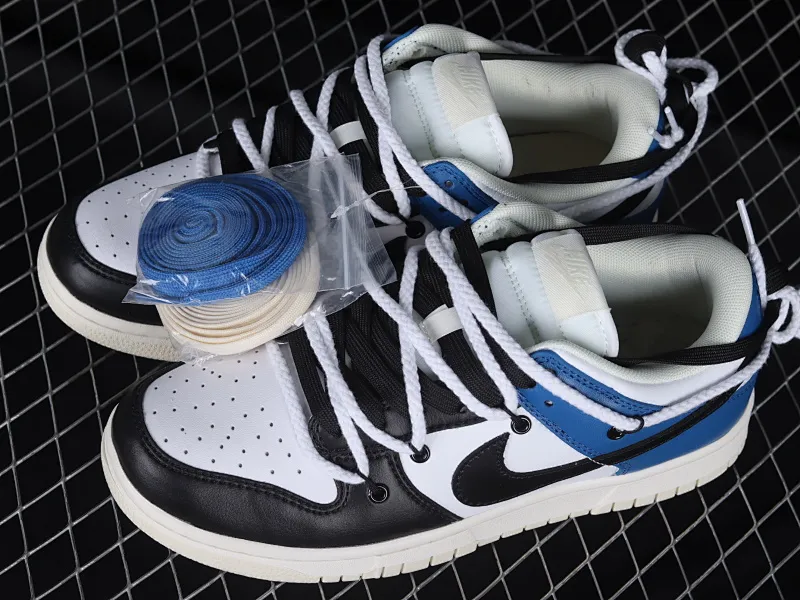All categories Nk SB Dunk series Nk SB Dunk Low low-top sneakers Nk Dunk Low white blue black hook customized version of deconstructed strap casual sneakers DJ6188-100